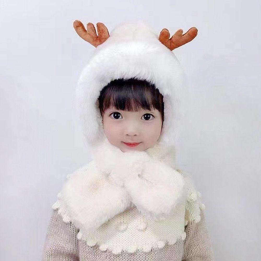 Fashion Cartoon Kids Integrated Cap Scarf Windproof Plush Baby Hat With Scarf Thickening Warm Ear Protection Cap Children