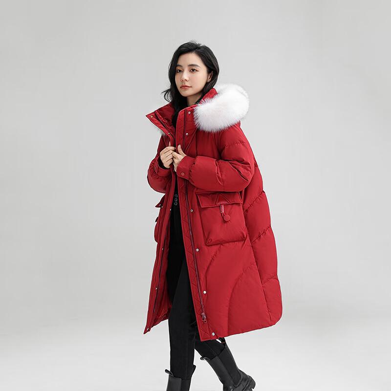 YAYA Women's Fox Fur Collar Long Down Coat