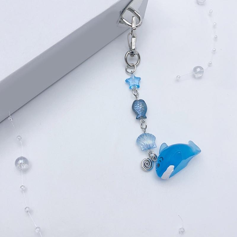 Lovely Fish Pendant Keychain Ornament Sea Animal Beaded Key Chains Fashionable Decorations for Phones Bags Cameras