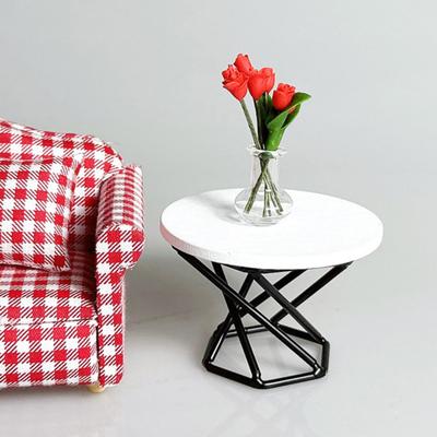 Mini Sehpa Ahşap Masa Üstü Metal Çerçeve Çay Masası Modeli Küçük Yuvarlak Masa Oyuncak Kendin Yap 1/12 Bebek Evi Mobilya Dekorasyon Aksesuarları