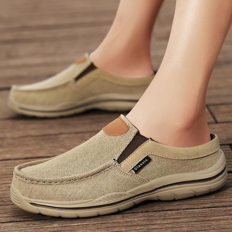 Men's Canvas Slippers Summer Outdoor Anti-slip Casual Slippers Fashion Lightweight Half Slippers Comfortable Walking Men's Shoes