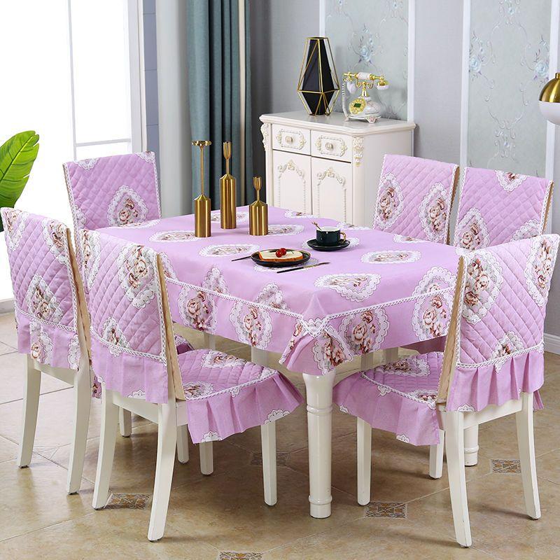 Stuhlbezug im europäischen Stil, rot-blau, mit Spitzenkante, integrierter Hockerbezug, rechteckige Tischdecke, verdicktes Kissen