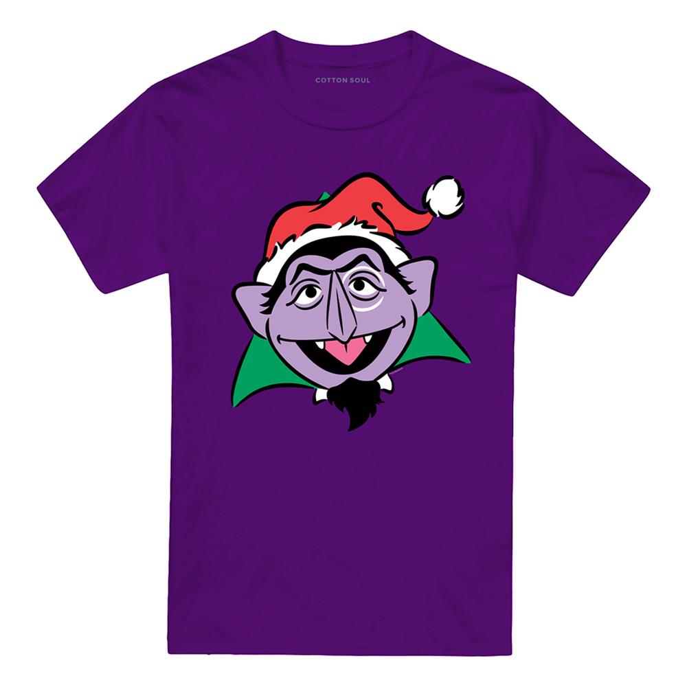 Sesame Street Unisex Adult Count Von Count Santa Hat T-Shirt