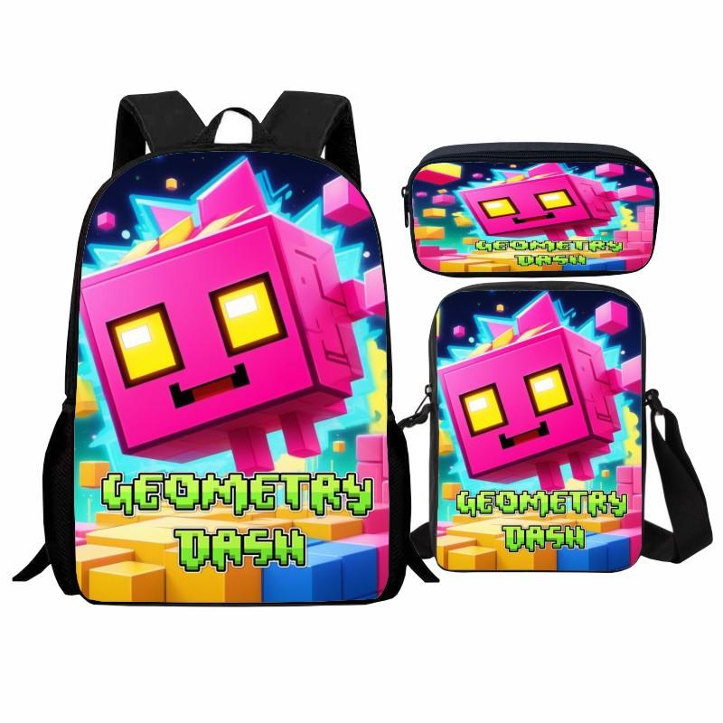 Geometry Dash Student Backpack 3-Piece Set, Geometry Dash Backpack, Shoulder Bag, Pen Bag