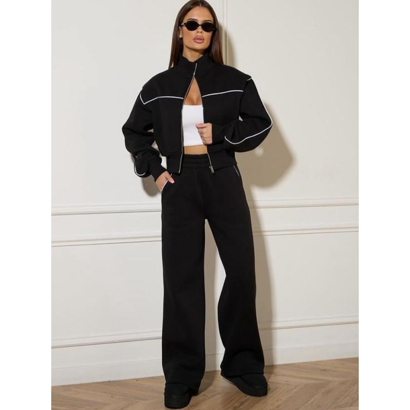 Womens Casual Sport Tracksuit Long Sleeve Zip Cardigan Pants Set Solid Color Streetwear
