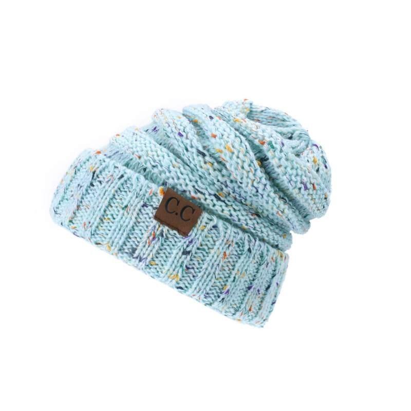 New Adult Autumn Winter Patchwork Mixed Color Knit Hat With Flip Mouth Yarn Knit Cap Reverse Mouth