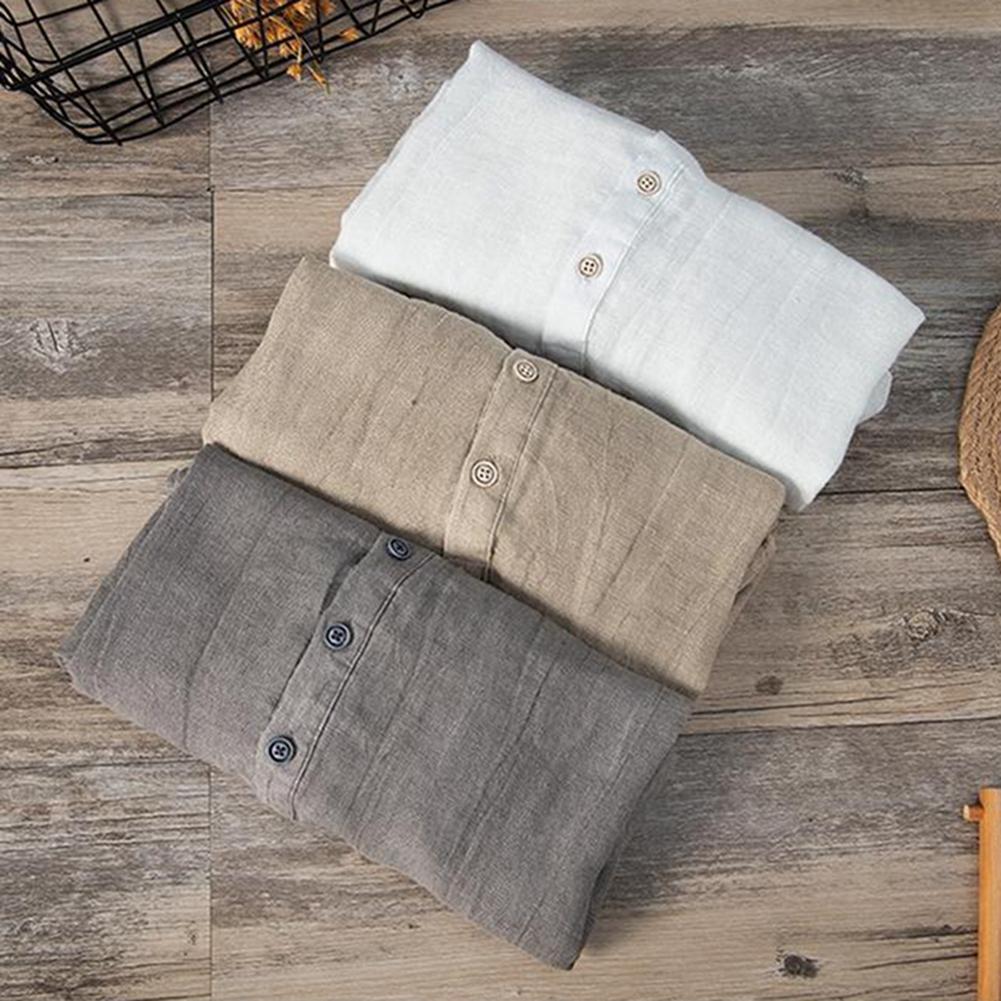 Camicia Casual Estiva da Uomo a Maniche Corte, Girocollo, Monocolore, in Cotone e Lino