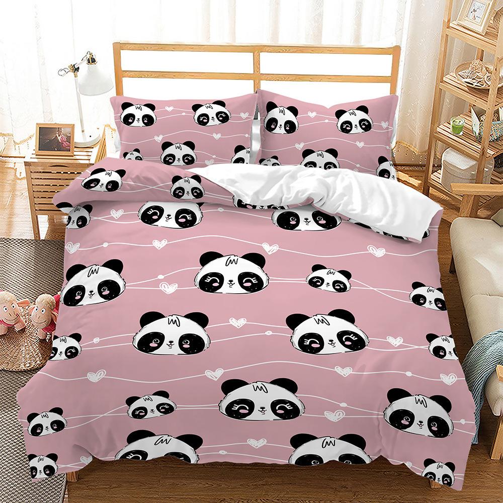 Panda Animal Bamboo Bed Three-Piece Quilt Cover 3D Digital Printing Kit Four-Piece Set