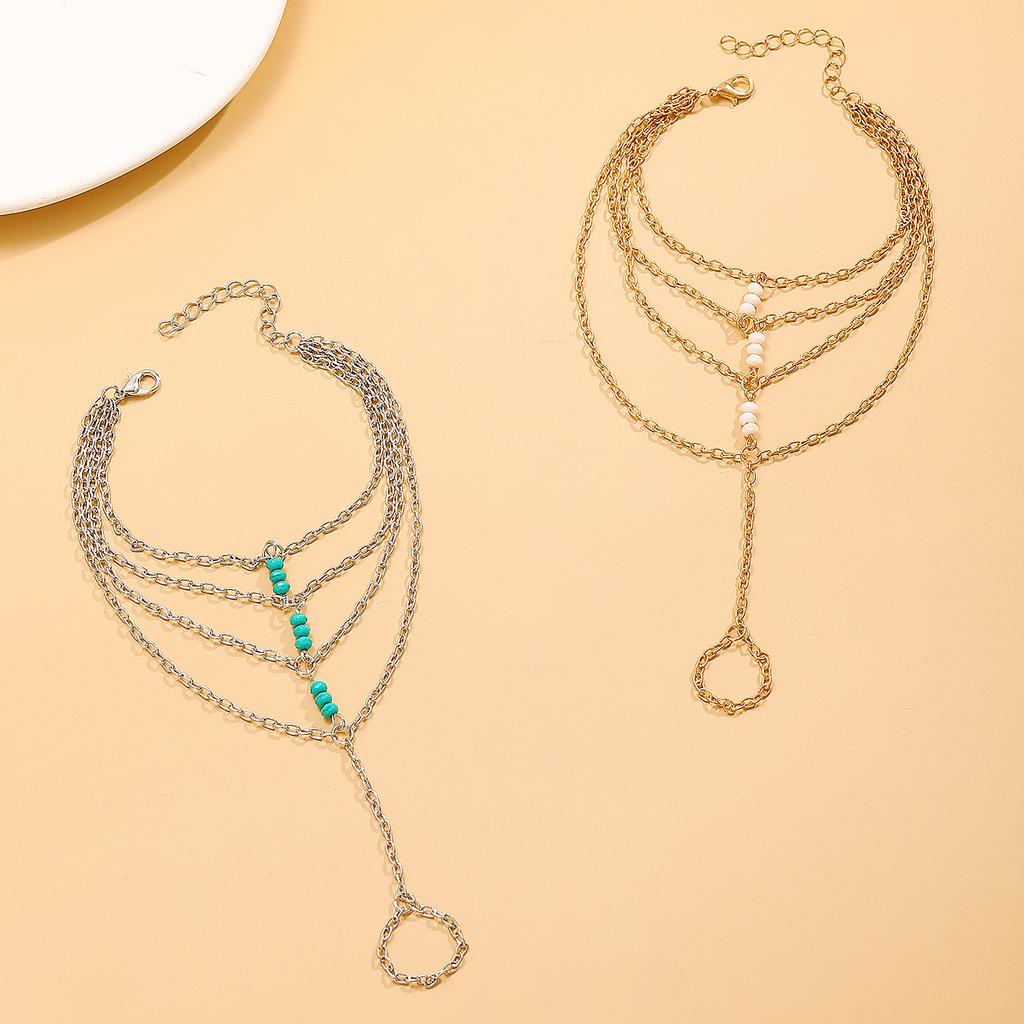 New Jewelry, Personalized Niche Trend Thin Chain Multi-layer Chain Finger Integrated Beaded Rice Bead Bracelet Women