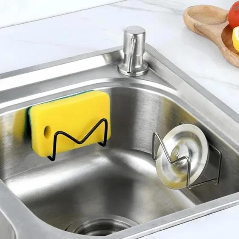 1 Pcs Stainless Steel Sink Sponges Self Adhesive Drain Drying Shelf Kitchen Accessories Storage Holder Wall Hooks