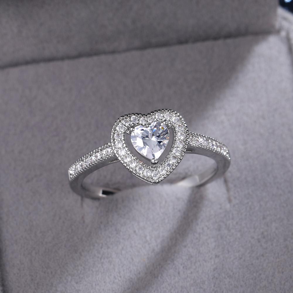 New High-quality Silver Plated Heart Rings Women for Engagement Wedding Brilliant Cubic Zirconia Love Rings Statement Jewelry