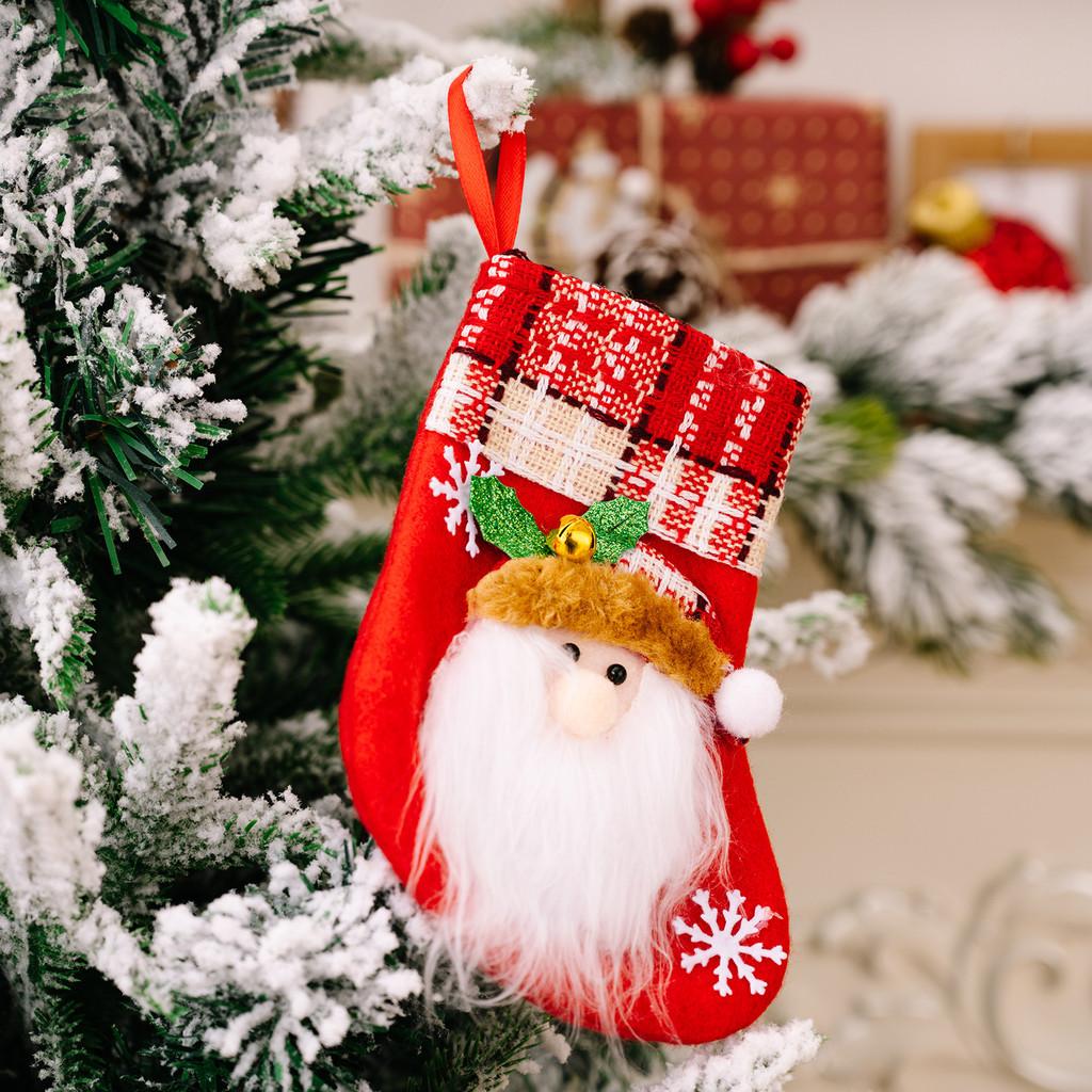 Trimmed Plaid Festive Mini Christmas Stocking With Bell For Joyful Holiday Decor