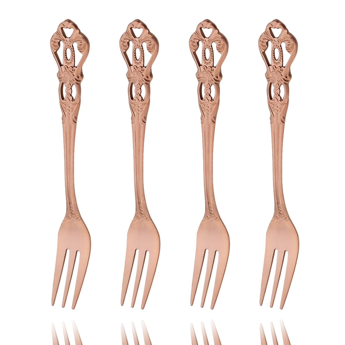 

4 шт. Золота виделка для чаю Набір столових приладів Вилки для фруктів з нержавіючої сталі Столовий посуд Столовий посуд для вечірки Торт Закуска Салат Вилка Кухонний посуд Яскраво-рожевий