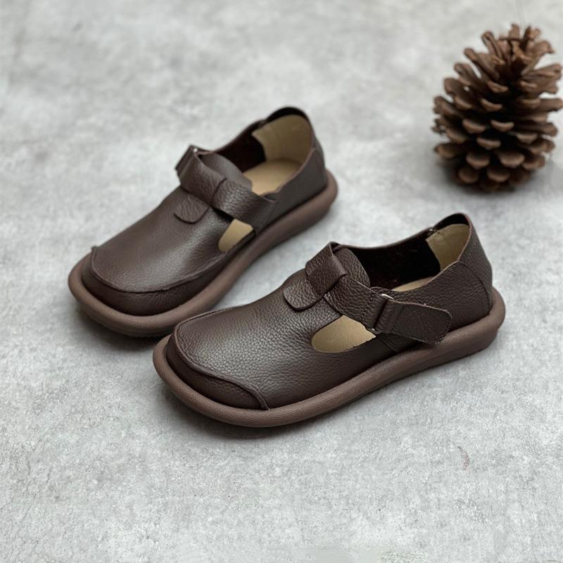 Женские летние винтажные повседневные туфли ручной работы из кожи с круглым носком — фото 6