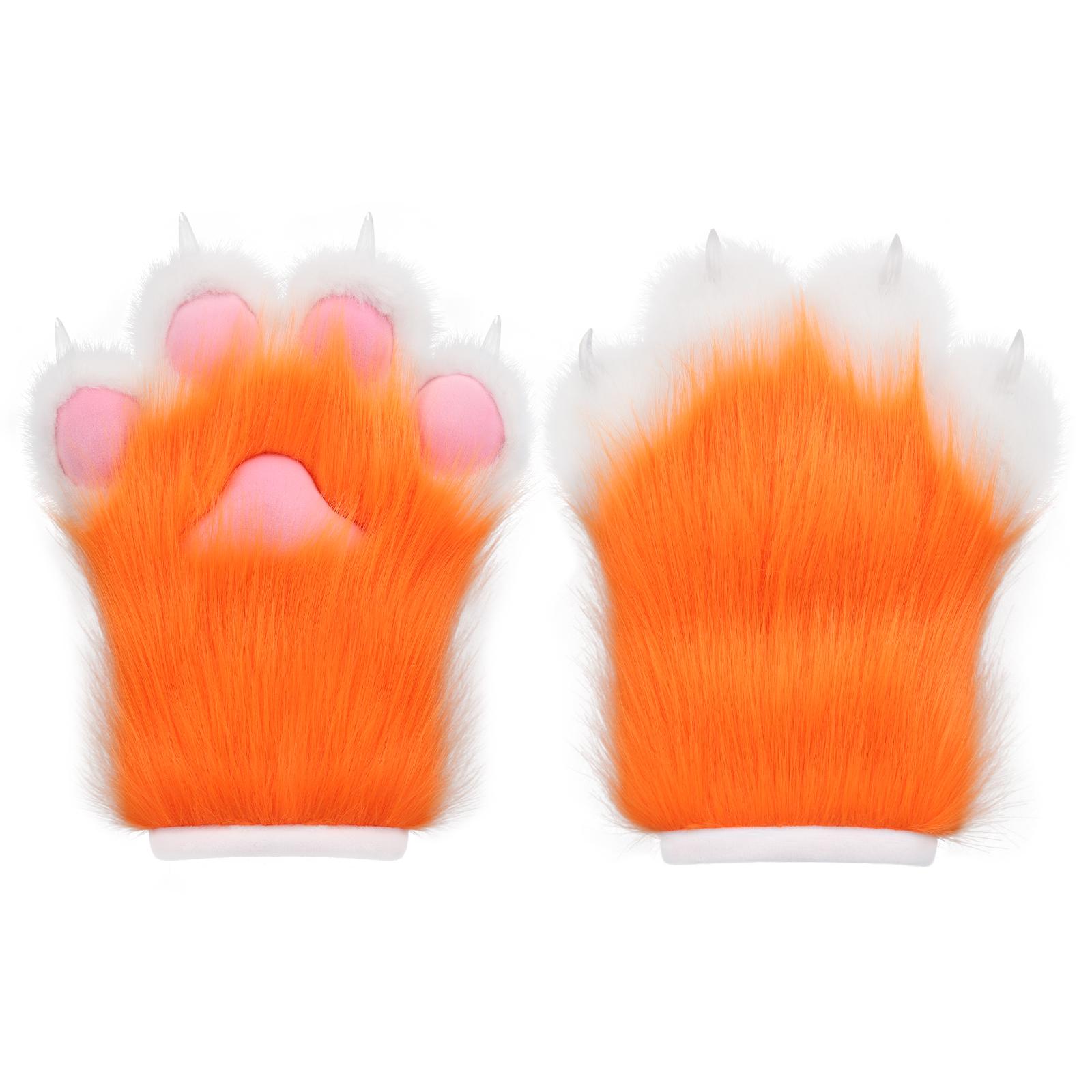 Flauschige Kunstfell Fuchs Katze Pfoten Handschuhe Tier Fursuit Fäustlinge Halloween Weihnachten Cosplay Kostüm Requisiten One Size white