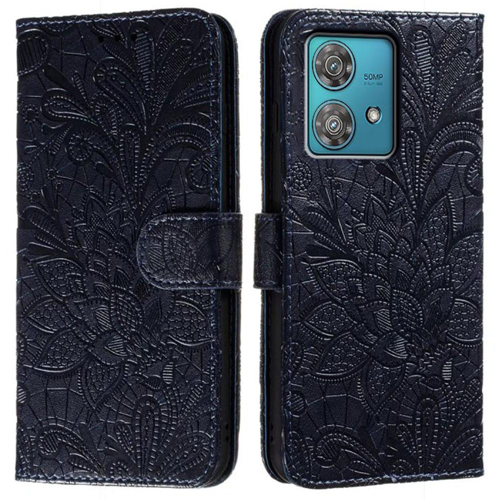 For Motorola Edge 40 Neo 5G Case Lace Flowers PU Leather Flip Wallet Phone Cover