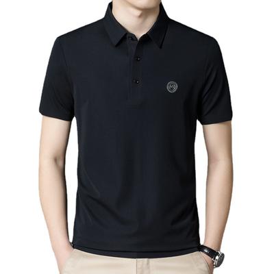 T-shirt à revers à manches courtes pour hommes T-shirt sans coutures pour jeunes et d'âge moyen Été Nouveau T-shirt polo fin et frais en soie pour hommes
