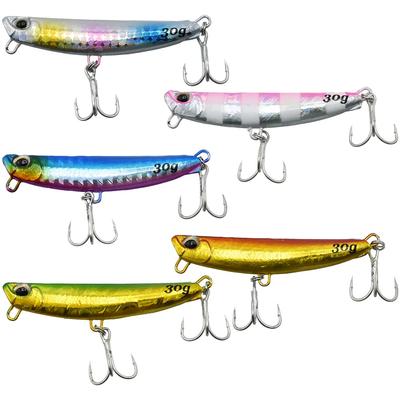 Metal Jig Lure Set of 5 with Treble Hook, Long