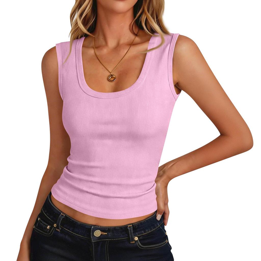 Womens Tank Tops Ribbed Scoop Neck Summer Sleeveless Top Fitted Basic Tee Shirts Slim Tanks Casual Clothes
