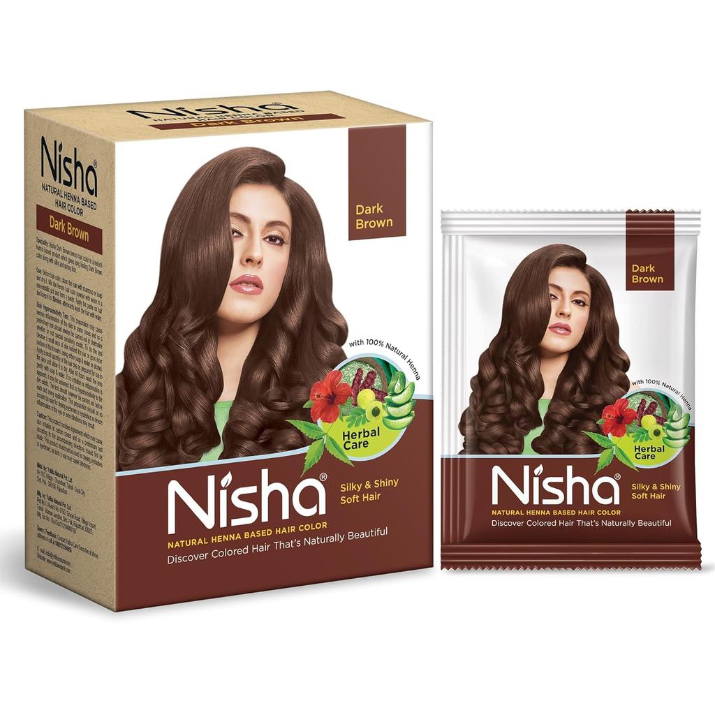 Nisha Natural Henna Powder Hair Colour Dark Brown Semi-Permanent Herbal Dye For Silky Shiny Hair Men Women 60 g Pack Of 2