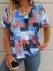 T-Shirt Damen Sommer Freizeit elegant schlicht V-Ausschnitt Kurzarm rotes Karomuster Oberteil locker lässige Kleidung Damen T-Shirt