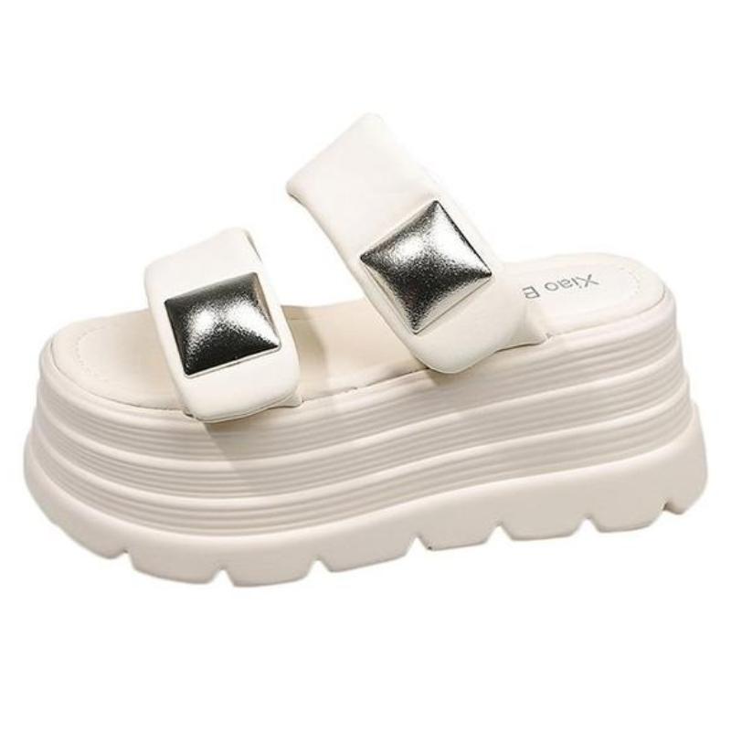 Fashion Summer 2025 Chunky Sandals Women's Thick Bottom Wedge Heels Slides 8CM High Heels Platform Leather Casual Beach Flip Flops Woman