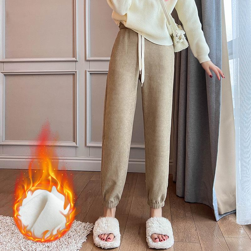 European Cotton Lint Sweatpants Women's Autumn and Winter Velvet and Thin Tied Feet Small Men's New Velvet Pants Casual Sweatpants