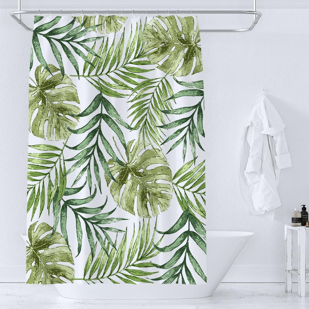 

Green Plant Leaf Vines Floral Shower Curtain Print Nordic Minimalist Polyster Fabric Home Decor Bathroom Curtains With Hooks W60H190(CM)-1 Pcs