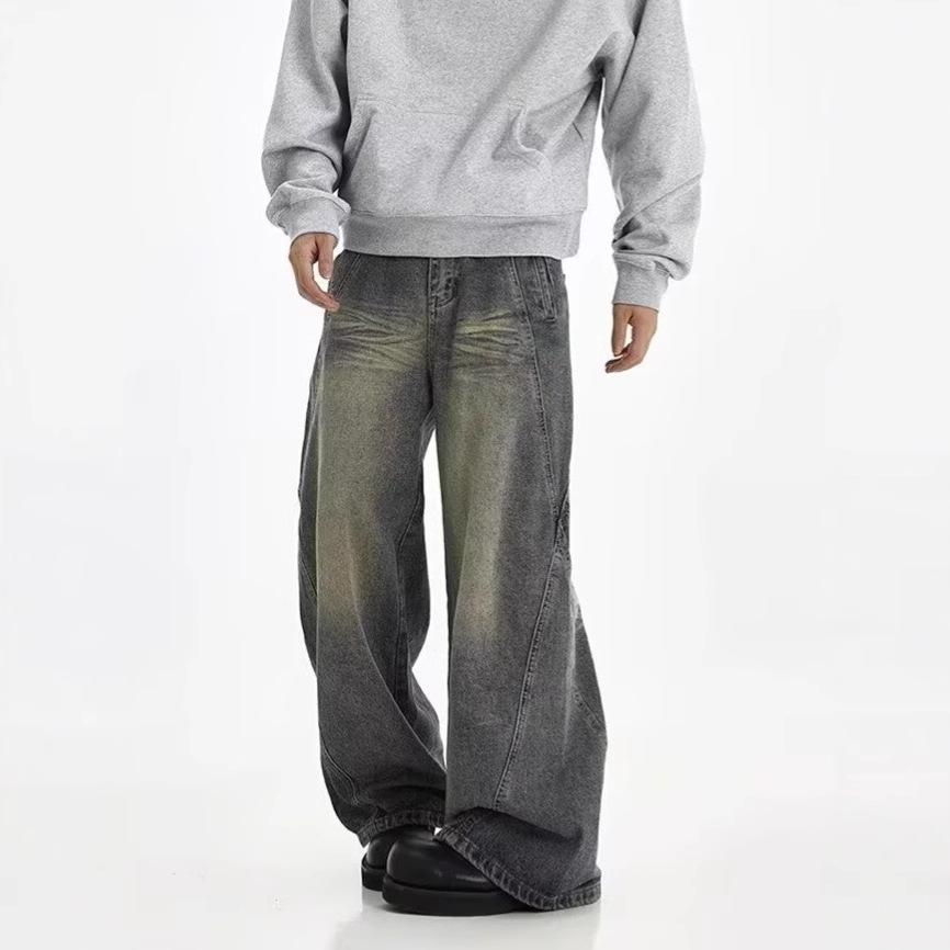 American Washed Old Wide-leg Jeans Men's Autumn and Winter Trendy High Street Loose Drape Straight Mopping Long Pants