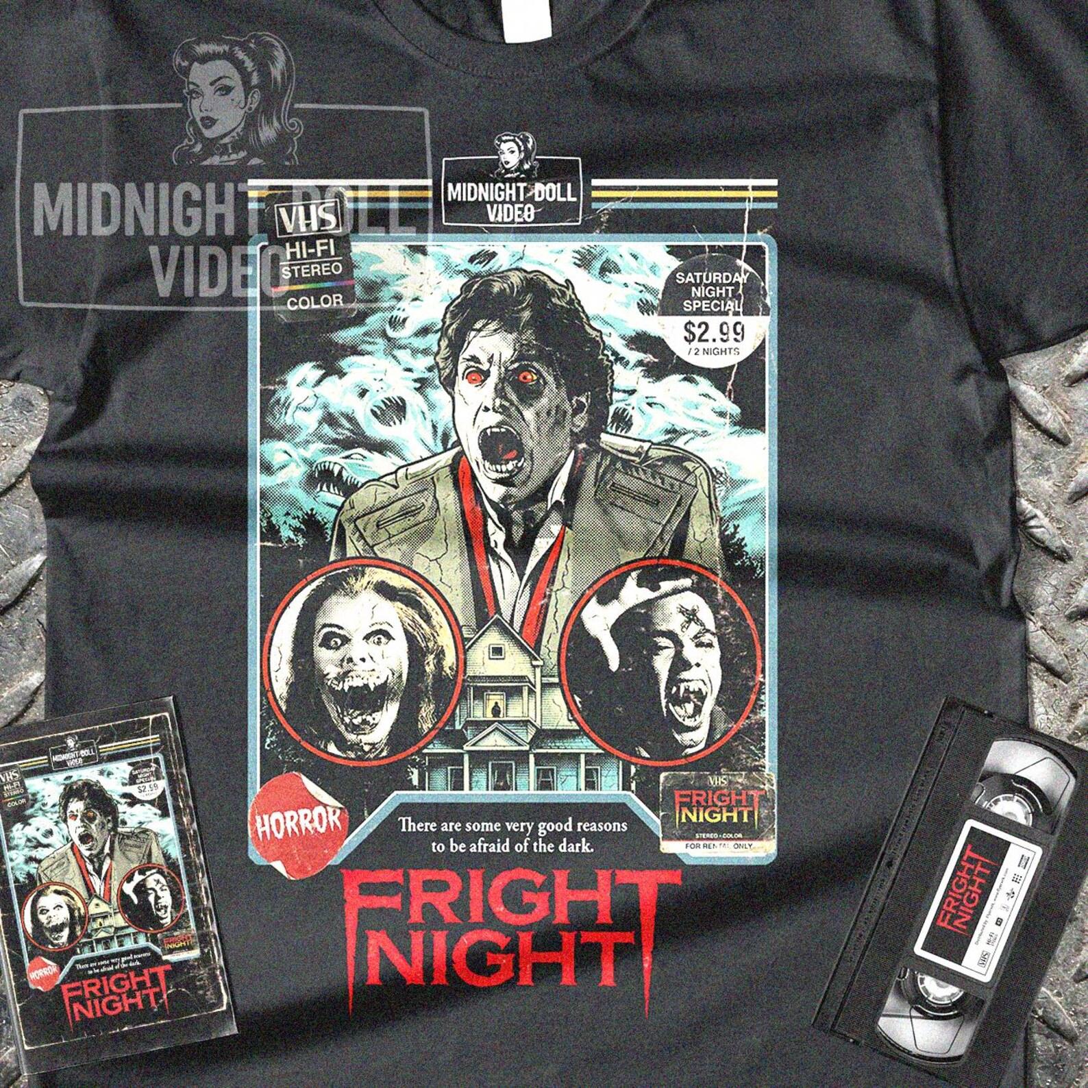 Fright Night 1985 VHS Tribute Shirt – Jerry Dandridge Retro Vampire Horror Tee S