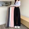 Women Turn Down Collar High Waist Wide Leg Straight Long Casual Suit Pants