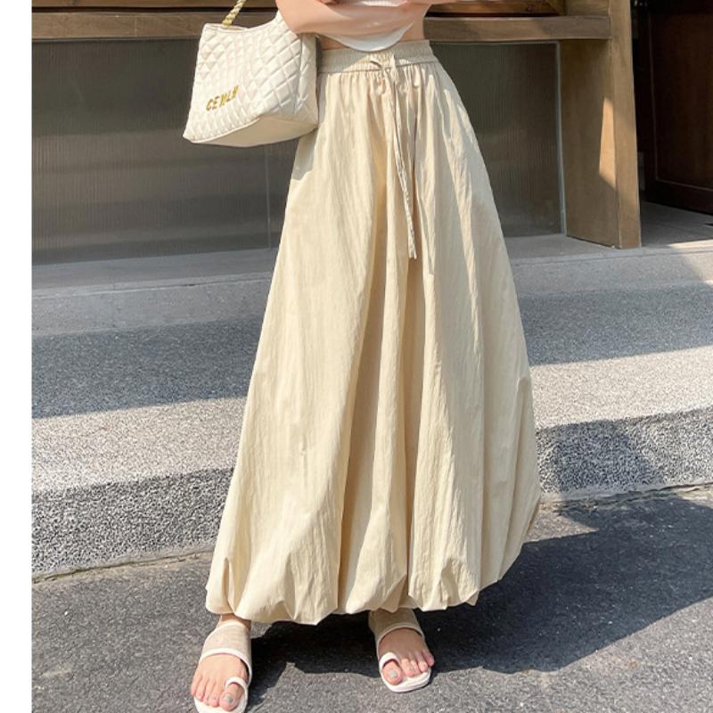 Blue Flower Buds Fluffy Skirt for Women In Summer Thin New High-waisted Slim Small Ice Silk Lantern Skirt