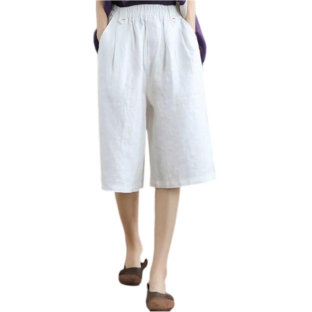 Women's Fashionable Casual Loose Fit Literary Vintage Cotton Linen Shorts With Pockets