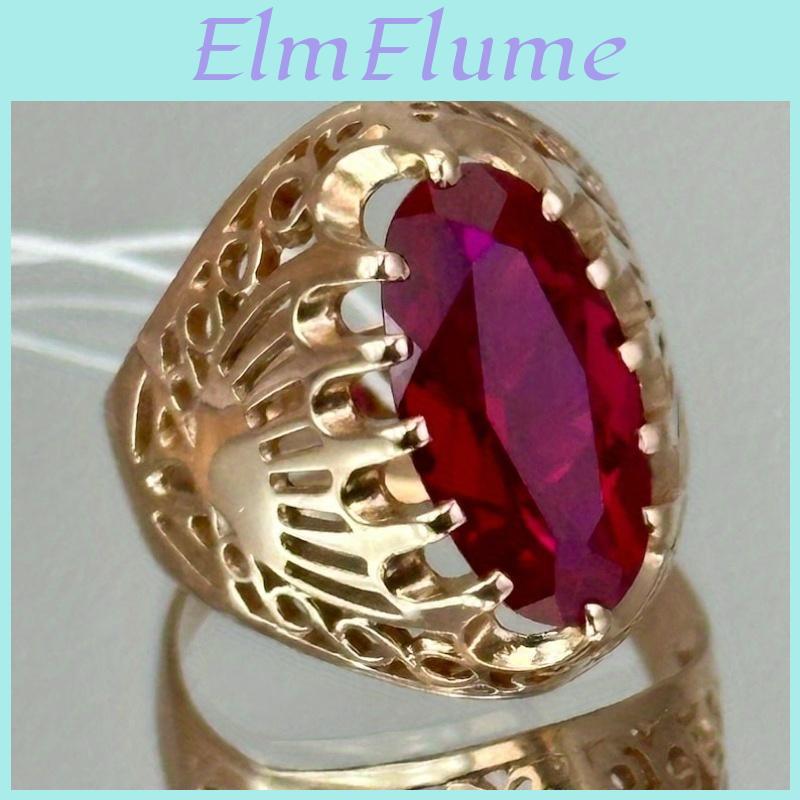 Cz Inlaid Vintage Red Womens Ring Trendy Gold Color Hand Carving Geometry Daily Wear Party Jewelry Anniversary Gift