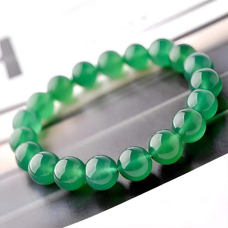 Men's and Women's Natural Green Agate Bracelet - Jade Chalcedony Crystal Beads Gift