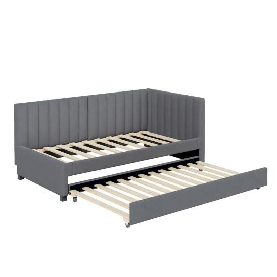 Guest Bed Upholstered 90x200cm, Pull-Out Sofa Bed, Multifunctional with Slatted Pillow Frame, Youth Beds Children Beds, Velvet Fabric Gray Double