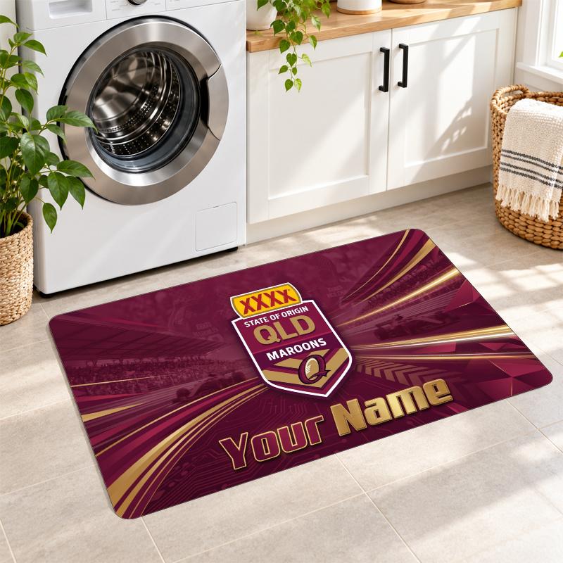 Queensland Maroons Custom Name Flannel Rug Kitchen Mat Non Slip Floor Carpet Personalized Home Decor