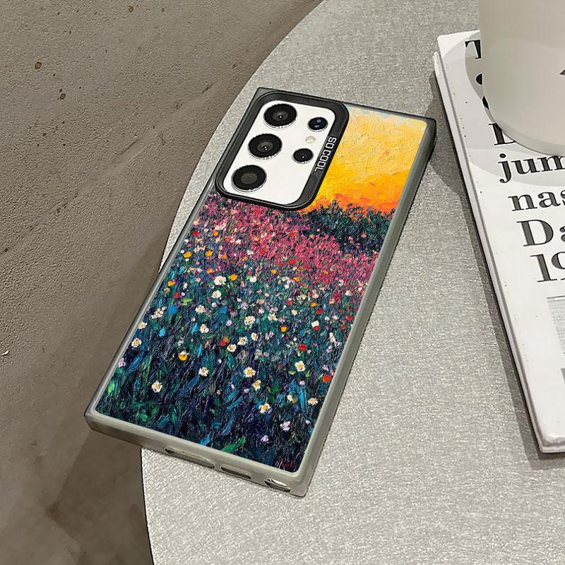 For Samsung S24 S23 Ultra Plus FE S25 S22 Ultra Plus S21 FE Laser Phone Case Floral Pattern Blue Flower Sea Shockproof Covers