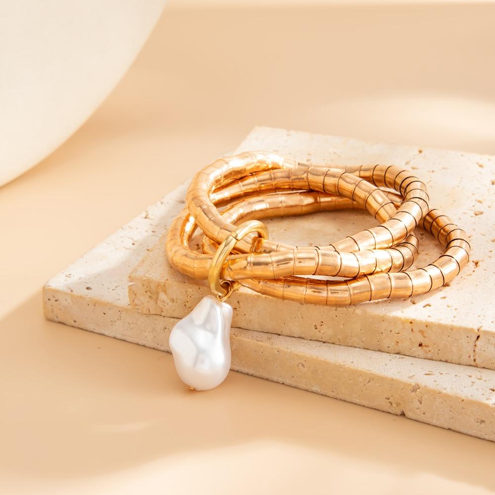Personalized bamboo knot high-end feeling, multiple layered wearing bracelet, versatile, niche Baroque pearl bracelet