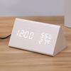 Simple Plug-in LED Electronic MDF Desk Clock Silent Voice-Controlled Digital Alarm Clock Temperature Humidity Display