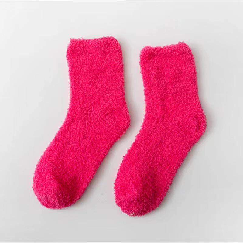 Women's Candy Color Coral Velvet Mid-Calf Socks - Thick, Warm, and Cozy for Autumn and Winter