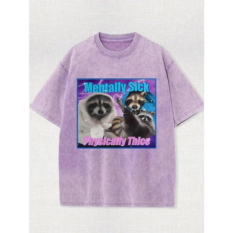 Small Raccoon, Animal Print Design, Rugby, 8.11 oz of Cotton High-Quality Printed T-Shirt with Round Neck And Short Sleeves
