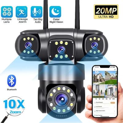 10K 20MP WIFI IP Camera Outdoor 4 Lens 4 Screens 16X Zoom CCTV Wireless Video Surveillance Cameras 6K 12MP Security Protection
