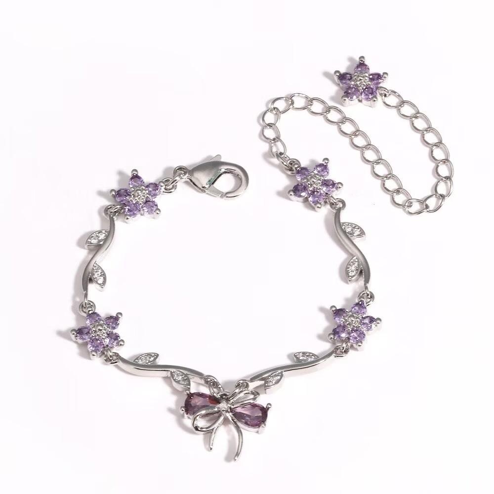 Elegant Y2K Flowers Bracelet Butterfly Bow Crystal Chain Bracelet Multicolor Adjustable Women's Bracelet Jewelry Gift