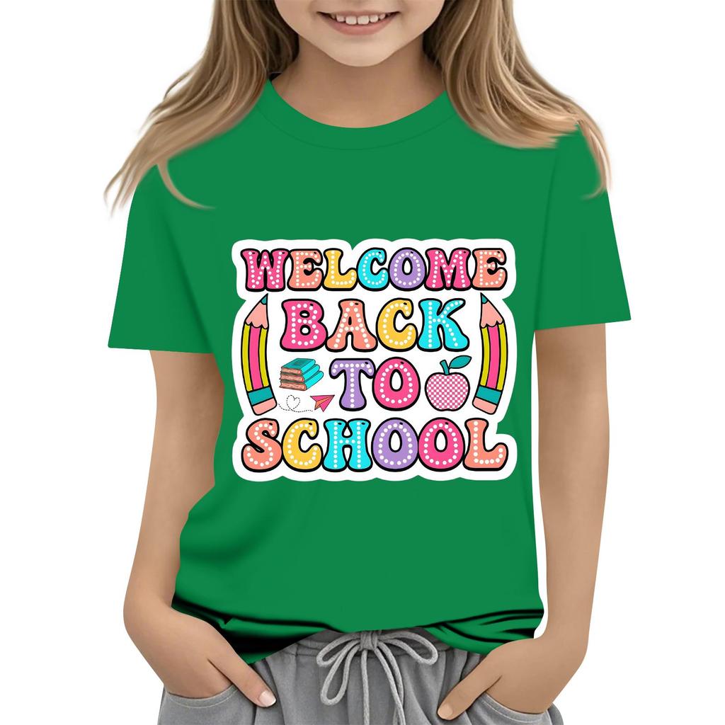 Children's Casual and Fashionable Round-Neck Printed Short-Sleeve Top for Back-to-School