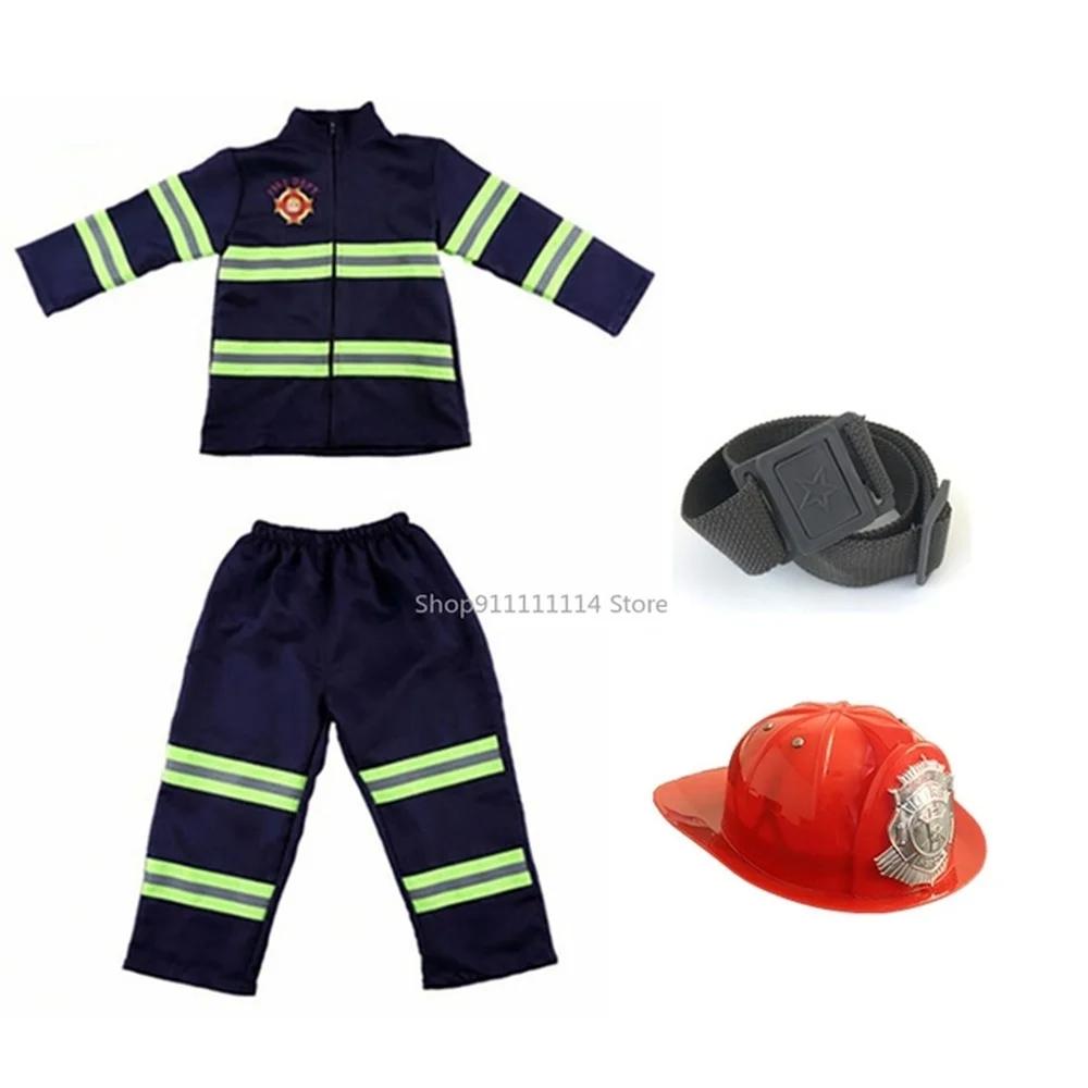 Halloween Kinder Brandweerman Uniform Kinderen Sam Brandweerman Rol Werkkleding Pak Jongen Kinderen Cosplay Kostuum Feestkostuum Cadeau 120cm black