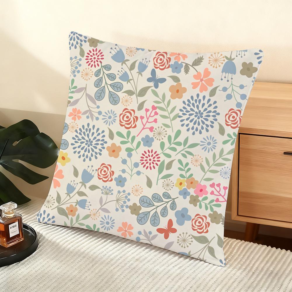 Boho Wildflowers Pattern Cushion Cover Soft Short Plush Pillow Cover Smooth Cozy Texture Aesthetic Cushion Case Home Decor