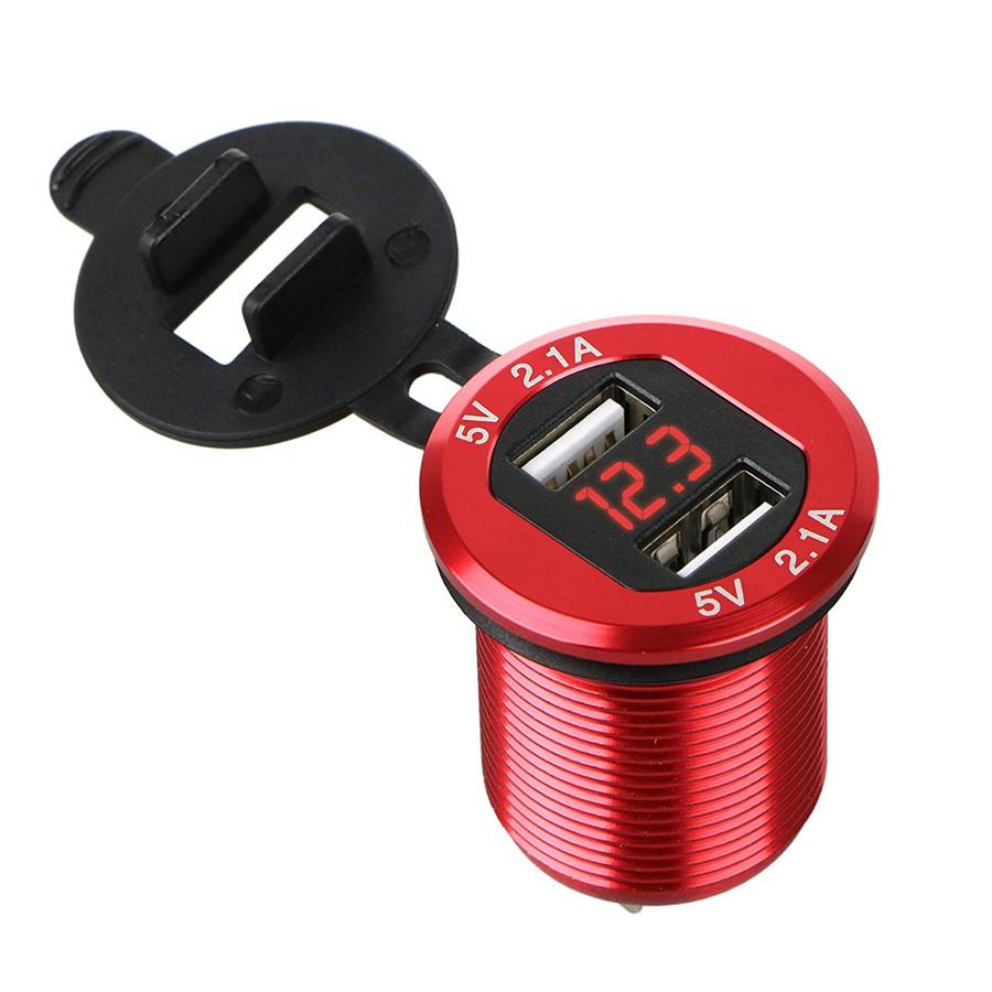 Dual Port USB Car Cigarette Lighter Charger Socket w/ Red LED Digital Voltmeter