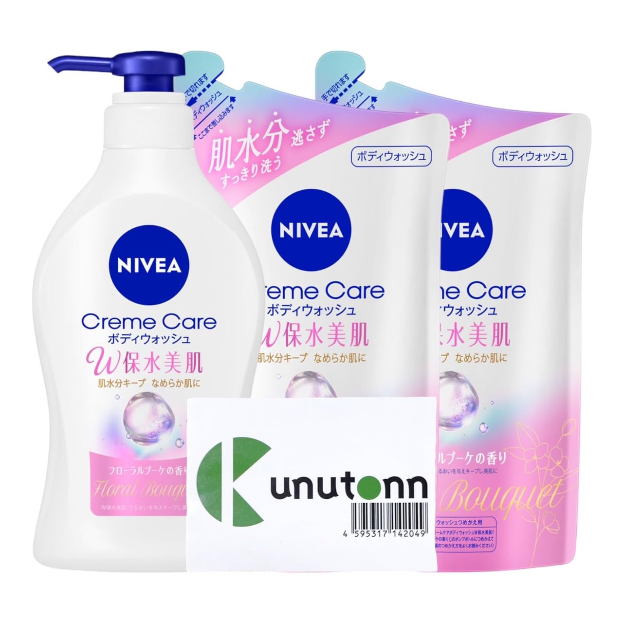

Крем-гель для душа Kunutonn Kao Nivea Cream Care с водоудерживающим эффектом Beautiful Skin Floral Bouquet Scent Флакон 470 мл 2 сменных блока по 350 мл в упаковке В комплект входит оригинальный логотип