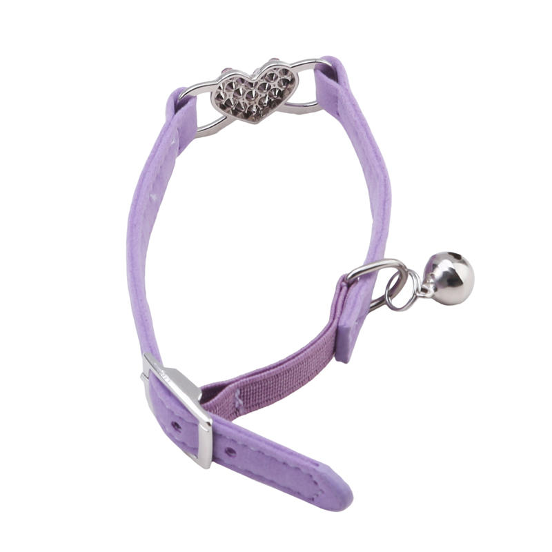 Cute Heart Flocked Diamond Bell Cat Collar Pet Puppy Kitten Collars with Safety Belt Jeweled Necklace